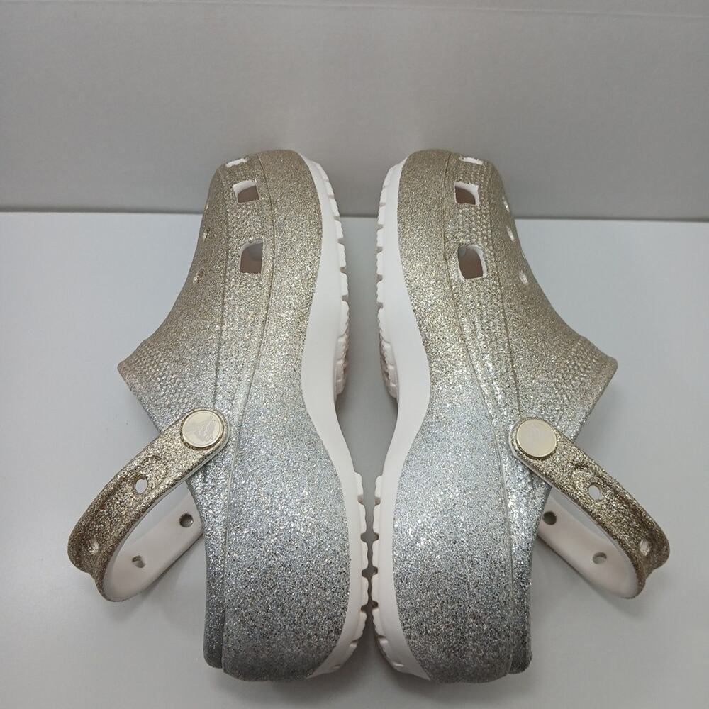 Croc Platform Glitter Ombre Silver Gold Slip on Classic High Heel Clogs Size 7 - Picture 6 of 16